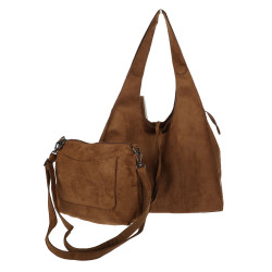 Torebka damska shopper zamszowa modna do pracy torba worek L140 Brązowa