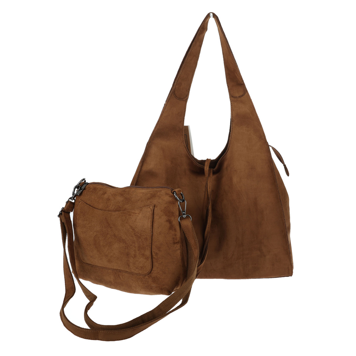 Torebka damska shopper zamszowa modna do pracy torba worek L140 Brązowa
