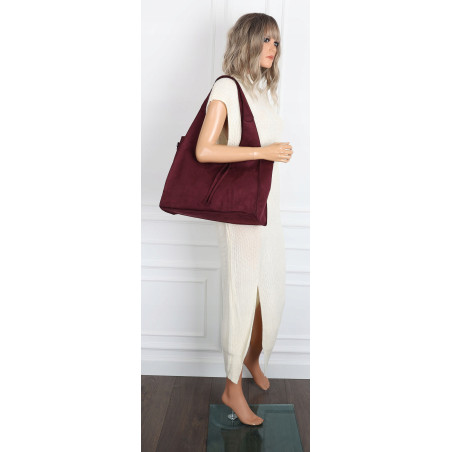 Torebka damska shopper zamszowa modna do pracy torba worek L140 Bordowa