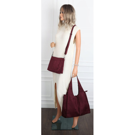 Torebka damska shopper zamszowa modna do pracy torba worek L140 Bordowa