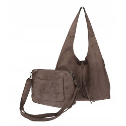 Torebka damska shopper zamszowa modna do pracy torba worek L140 Mud Brązowa