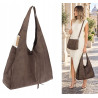 Torebka damska shopper zamszowa modna do pracy torba worek L140 Mud Brązowa