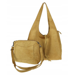 Torebka damska shopper zamszowa modna do pracy torba worek L140 Musztardowa