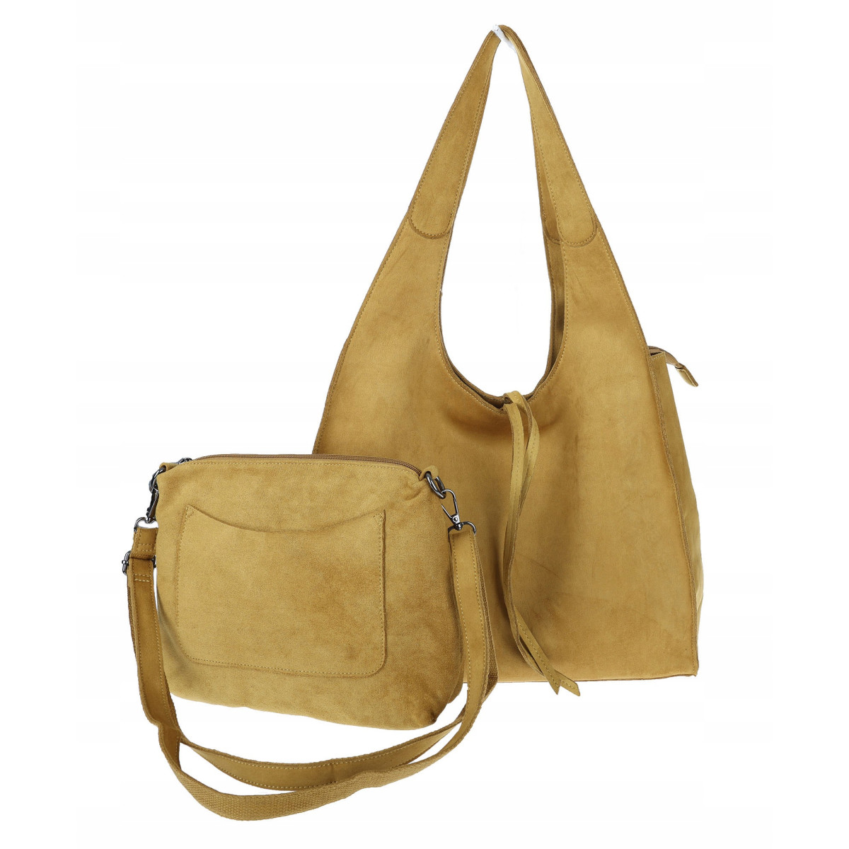 Torebka damska shopper zamszowa modna do pracy torba worek L140 Musztardowa