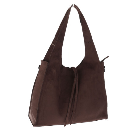 Torebka damska shopper zamszowa modna do pracy torba worek L140 Czekoladowa