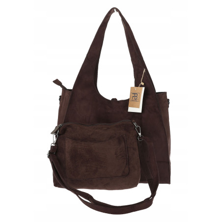 Torebka damska shopper zamszowa modna do pracy torba worek L140 Czekoladowa