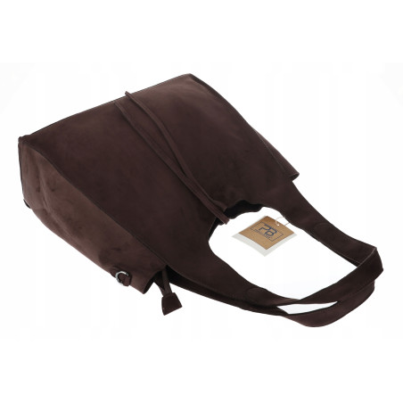 Torebka damska shopper zamszowa modna do pracy torba worek L140 Czekoladowa