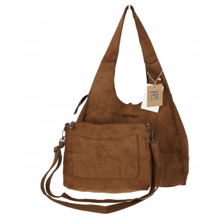 Torebka damska shopper zamszowa modna do pracy torba worek L140 Brązowa