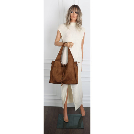 Torebka damska shopper zamszowa modna do pracy torba worek L140 Brązowa