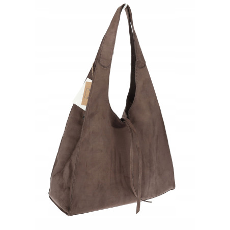 Torebka damska shopper zamszowa modna do pracy torba worek L140 Mud Brązowa