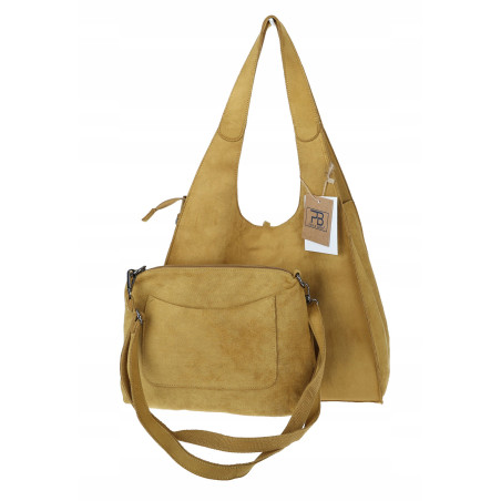 Torebka damska shopper zamszowa modna do pracy torba worek L140 Musztardowa