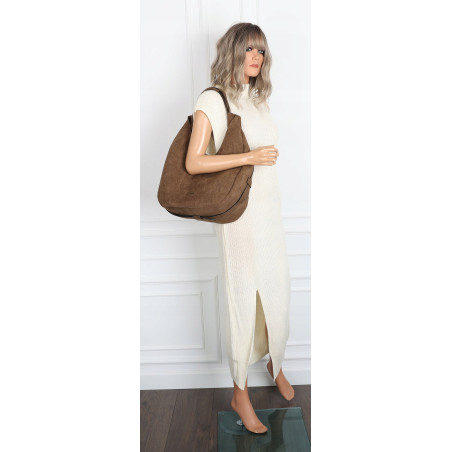 Torebka damska zamszowa shopper na ramię listonoszka worek SR69S Khaki