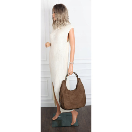 Torebka damska zamszowa shopper na ramię listonoszka worek SR69S Khaki