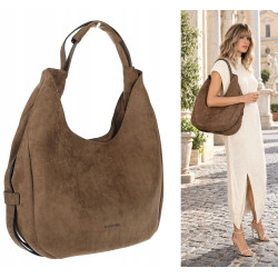 Torebka damska zamszowa shopper na ramię listonoszka worek SR69S Khaki
