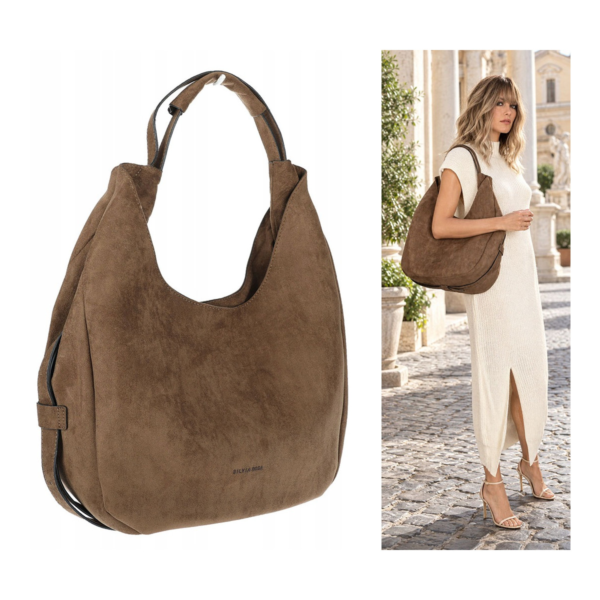 Torebka damska zamszowa shopper na ramię listonoszka worek SR69S Khaki