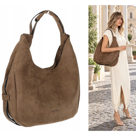 Torebka damska zamszowa shopper na ramię listonoszka worek SR69S Khaki