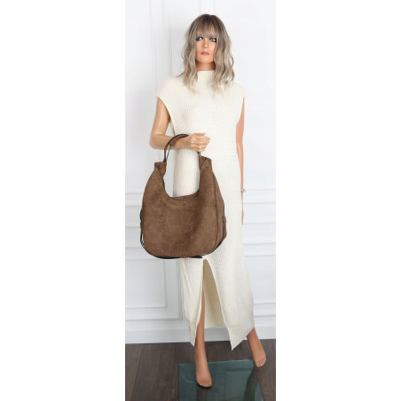 Torebka damska zamszowa shopper na ramię listonoszka worek SR69S Khaki