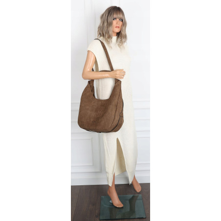 Torebka damska zamszowa shopper na ramię listonoszka worek SR69S Khaki