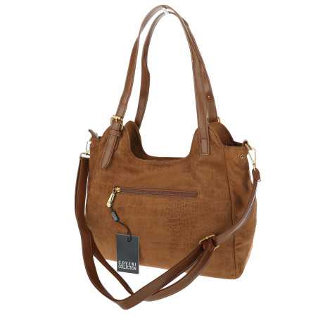 Torebka damska shopper pojemna zamszowa modna torba na ramię CC062 Brązowa