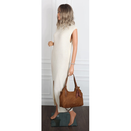Torebka damska shopper pojemna zamszowa modna torba na ramię CC062 Brązowa