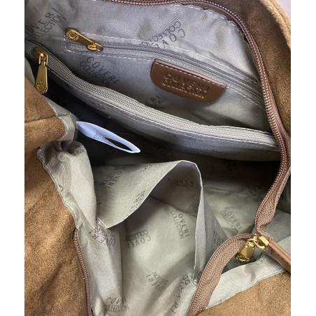 Torebka damska shopper pojemna zamszowa modna torba na ramię CC062 Brązowa