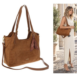 Torebka damska shopper pojemna zamszowa modna torba na ramię CC062 Brązowa