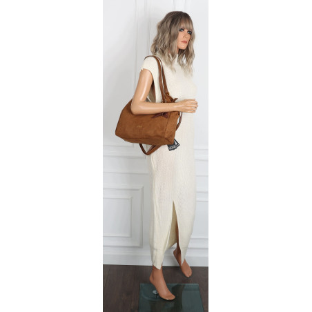 Torebka damska shopper pojemna zamszowa modna torba na ramię CC062 Brązowa
