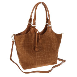 Torebka damska shopper pojemna zamszowa modna torba worek CC09 Brązowa