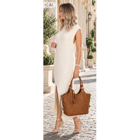 Torebka damska shopper pojemna zamszowa modna torba worek CC09 Brązowa