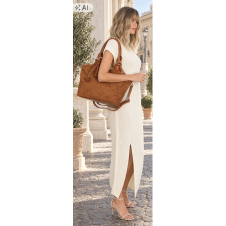 Torebka damska shopper pojemna zamszowa modna torba worek CC09 Brązowa