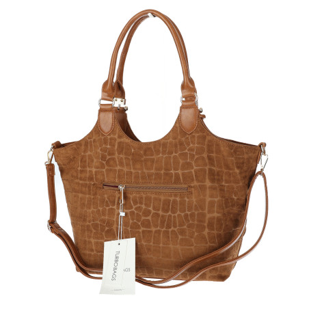 Torebka damska shopper pojemna zamszowa modna torba worek CC09 Brązowa