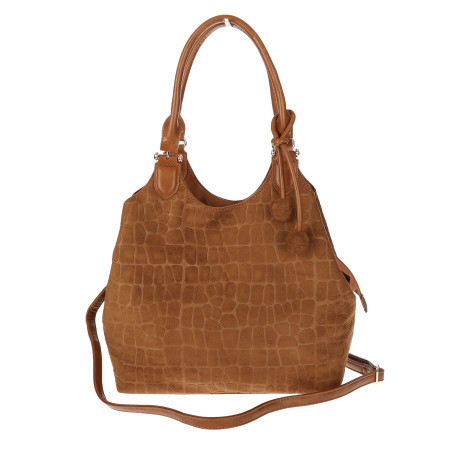 Torebka damska shopper pojemna zamszowa modna torba worek CC09 Brązowa