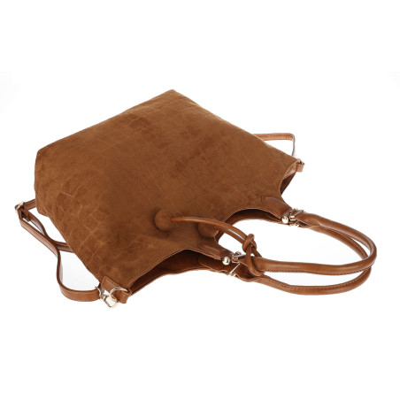 Torebka damska shopper pojemna zamszowa modna torba worek CC09 Brązowa