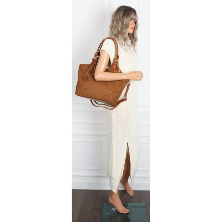 Torebka damska shopper pojemna zamszowa modna torba worek CC09 Brązowa