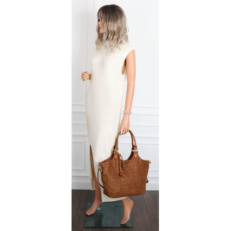 Torebka damska shopper pojemna zamszowa modna torba worek CC09 Brązowa
