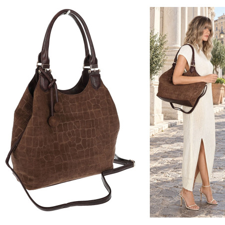 Torebka damska shopper pojemna zamszowa modna torba worek CC09 Czekoladowa