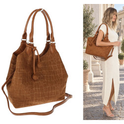 Torebka damska shopper pojemna zamszowa modna torba worek CC09 Brązowa