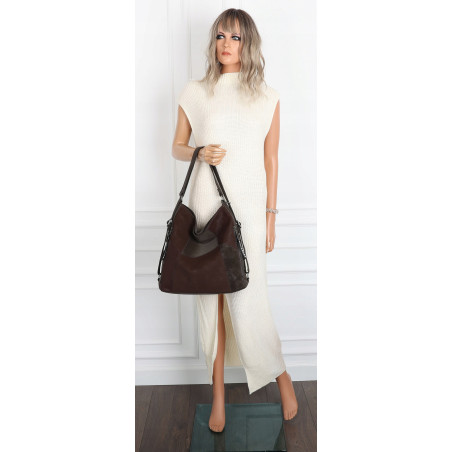 Torebka Damska Shopper Listonoszka torba plecak 2w1 worek SR030 Czekoladowa