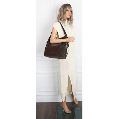 Torebka Damska Shopper Listonoszka torba plecak 2w1 worek SR030 Czekoladowa