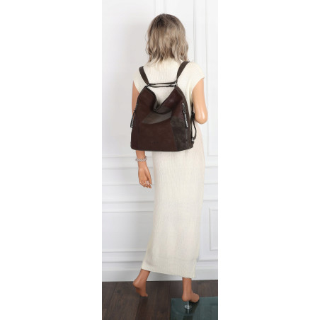Torebka Damska Shopper Listonoszka torba plecak 2w1 worek SR030 Czekoladowa