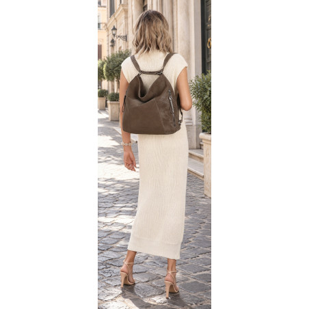 Torebka Damska Shopper Listonoszka torba plecak 2w1 worek SR030 Brązowa