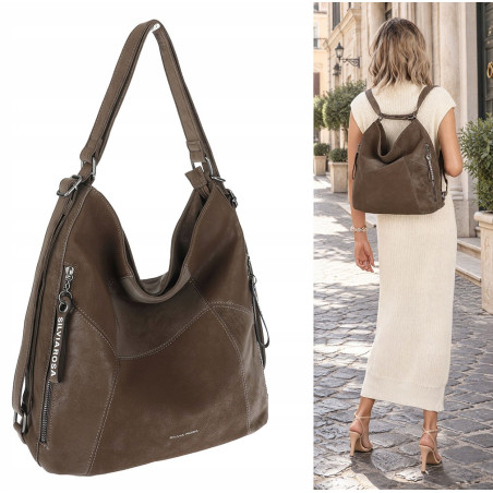 Torebka Damska Shopper Listonoszka torba plecak 2w1 worek SR030 Brązowa