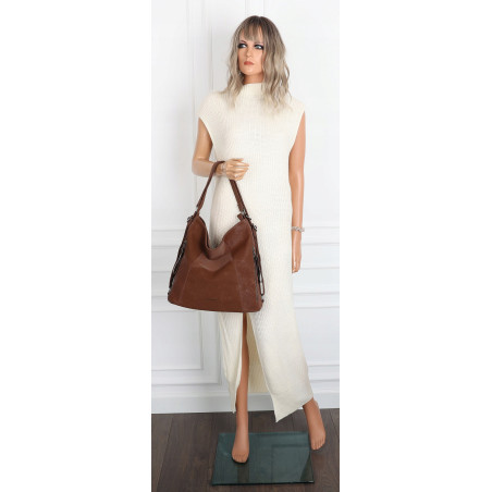 Torebka Damska Shopper Listonoszka torba plecak 2w1 worek SR030 Brązowa