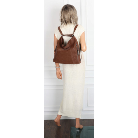 Torebka Damska Shopper Listonoszka torba plecak 2w1 worek SR030 Brązowa