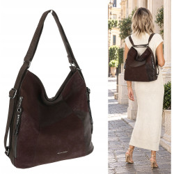 Torebka Damska Shopper Listonoszka torba plecak 2w1 worek SR030 Czekoladowa