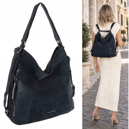 Torebka Damska Shopper Listonoszka torba plecak 2w1 worek SR030 Granatowa