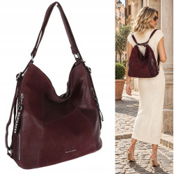 Torebka Damska Shopper Listonoszka torba plecak 2w1 worek SR030 Bordowa