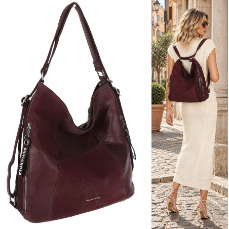 Torebka Damska Shopper Listonoszka torba plecak 2w1 worek SR030 Bordowa