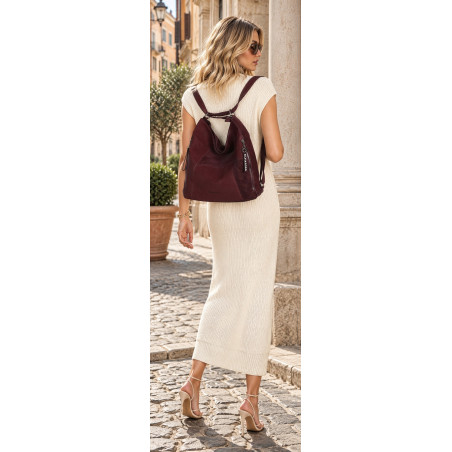 Torebka Damska Shopper Listonoszka torba plecak 2w1 worek SR030 Bordowa