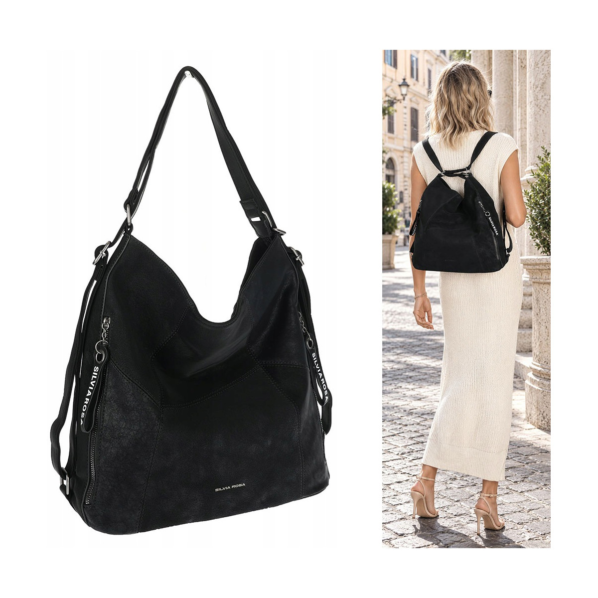 Torebka Damska Shopper Listonoszka torba plecak 2w1 worek SR030 Czarma